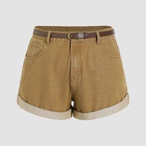 Denim khaki color plus size shorts